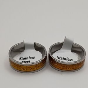 Lot Of 2 Gold Alloy Stainless Steel Rings with Glitter Accents U.S Size 8.5